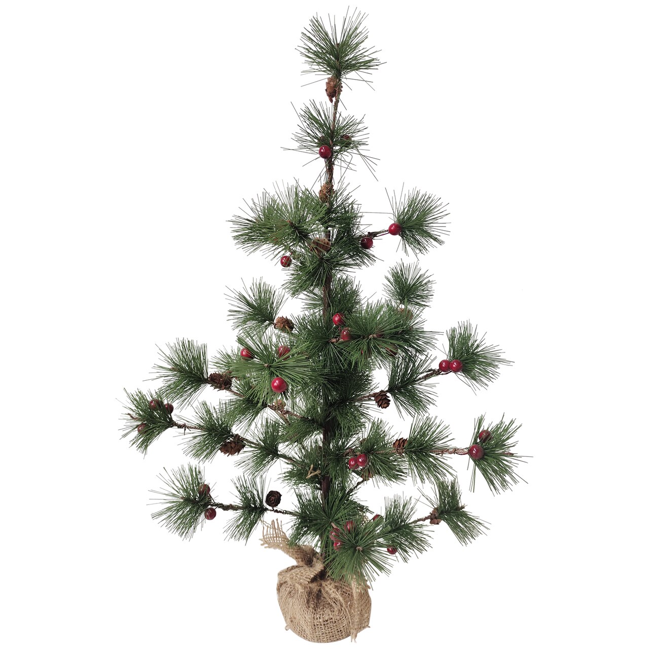 Northlight Winter Berry Pine Tree with Pine Cones in Jute Base Christmas Decoration - 23.5"